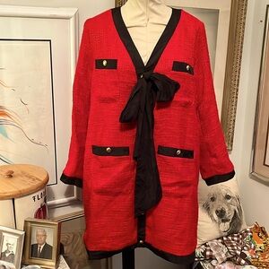Pomander Place Red and Black Tweed Midi Dress with Bow